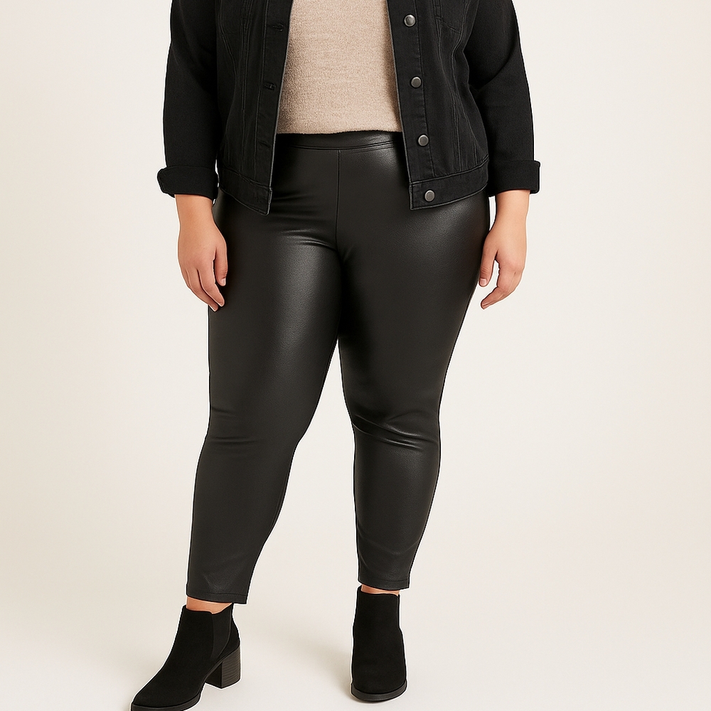 ​Penmans Black Faux Leather Leggings Large High Rise Soft Stretch Vegan Leather